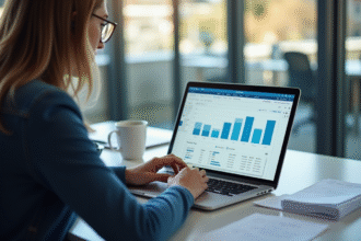 Professionnel analysant résultats test email sur ordinateur