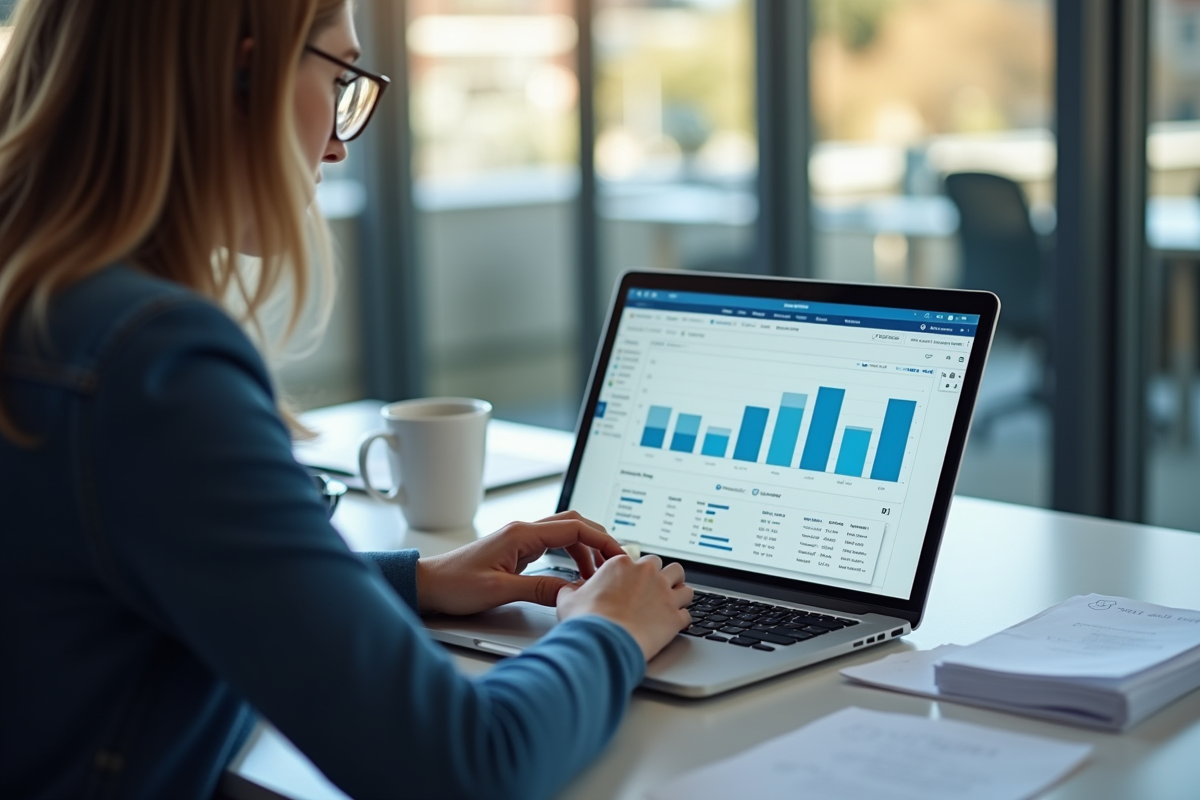 Professionnel analysant résultats test email sur ordinateur