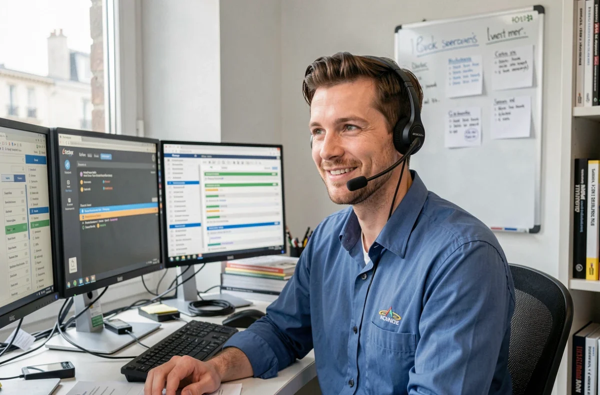 Technicien du support informatique Easy Service Informatique à son poste de helpdesk parisien