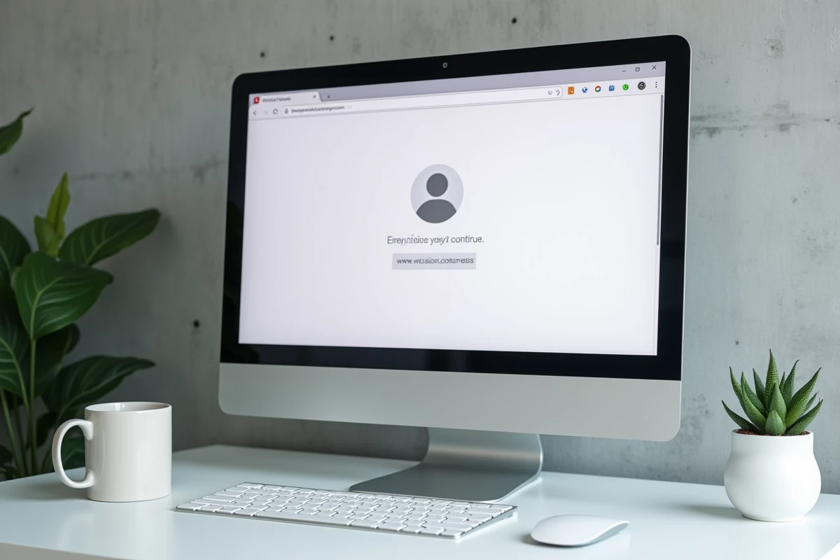 Écran d'ordinateur affichant une page d'erreur profil introuvable sur un bureau de travail moderne