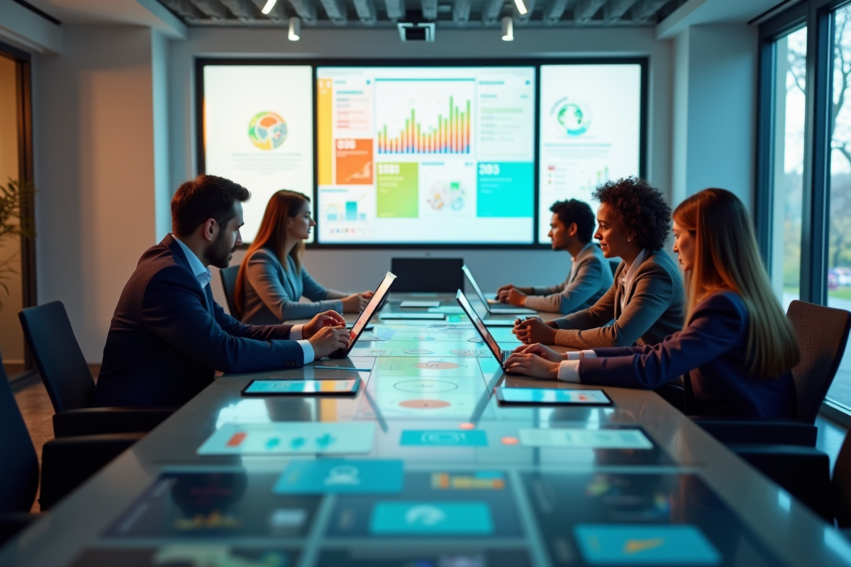 Groupe de professionnels collaborant autour d'une table moderne
