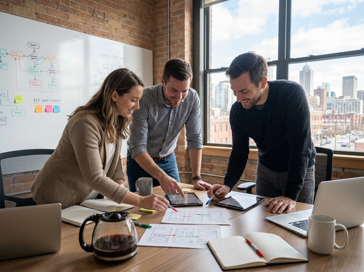 Equipe diverse collaborant autour d une table de travail