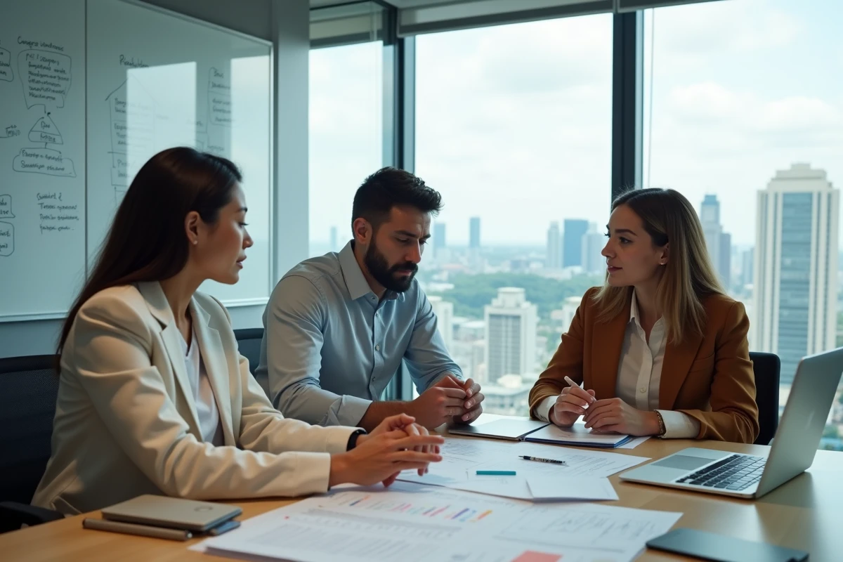 Équipe de professionnels en réunion discutant des bonnes pratiques de cybersécurité et d'authentification en entreprise
