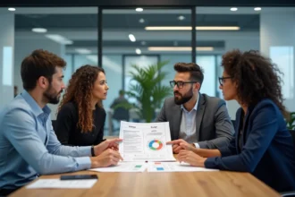 Groupe de professionnels IT examinant des diagrammes de flux DevSecOps