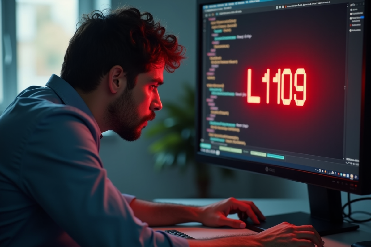 Employe stressé regardant un ecran avec erreur L1109