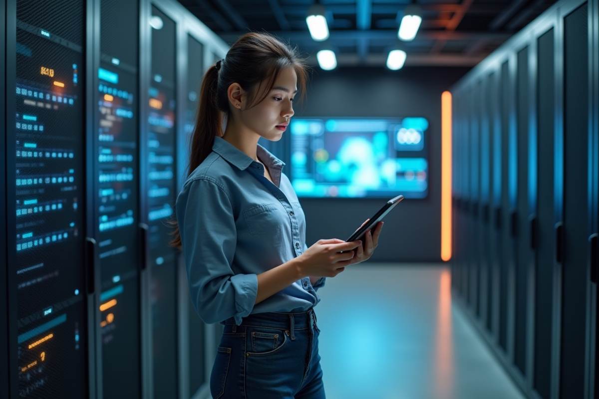 Jeune femme cybersécurité vérifiant un audit