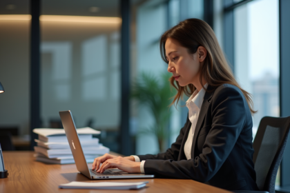 Femme d affaires travaillant sur un ordinateur avec access