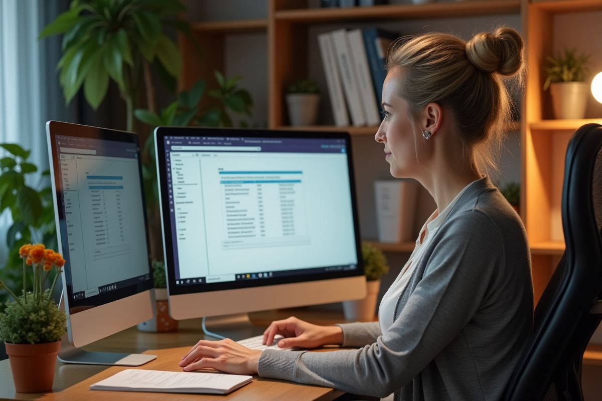 Femme dans un bureau à domicile configurant une base Access