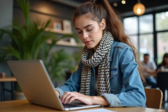 Jeune femme compare réseaux sociaux sur son ordinateur