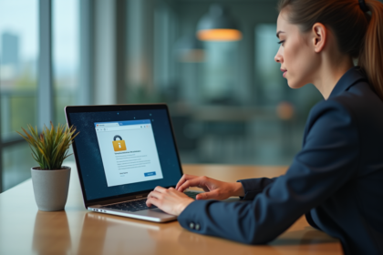 Jeune femme vérifiant un certificat de sécurité sur son ordinateur