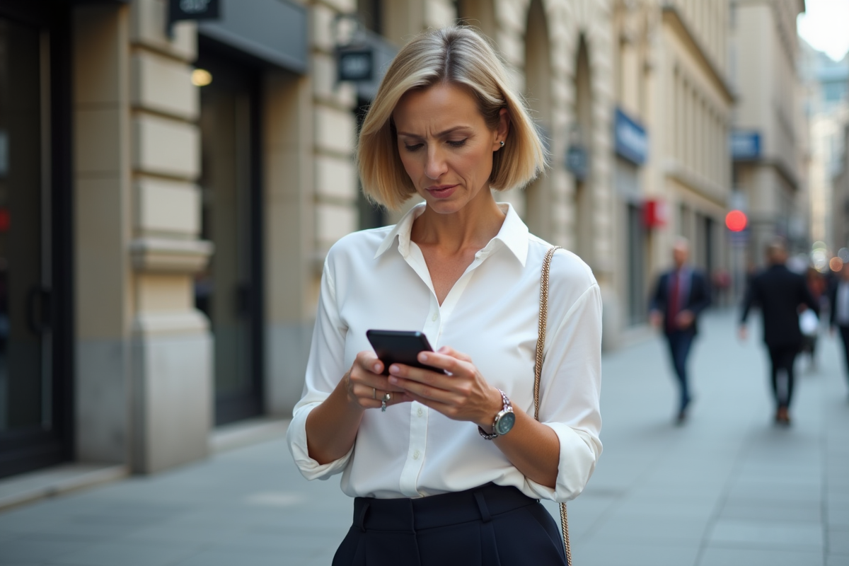 Femme urbaine vérifiant son smartphone en ville