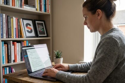 Femme travaillant sur un tableau de bord WordPress pour optimiser le référencement naturel d'un site web