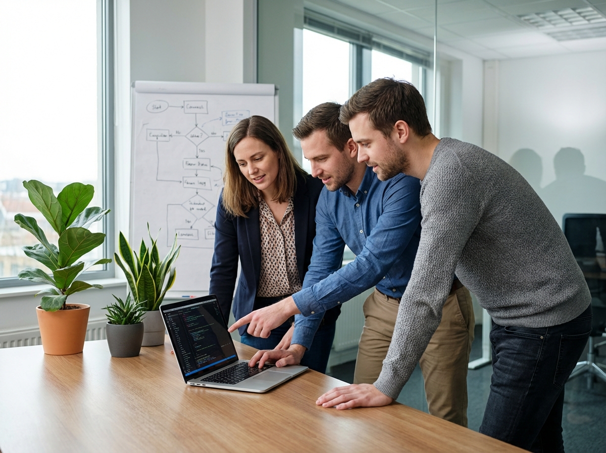 Groupe de professionnels collaborant autour d'un ordinateur
