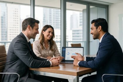 Groupe de professionnels en réunion dans un bureau moderne