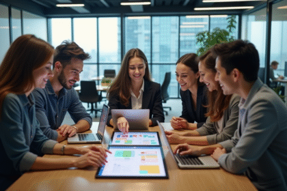 Groupe de jeunes professionnels collaborant en bureau moderne