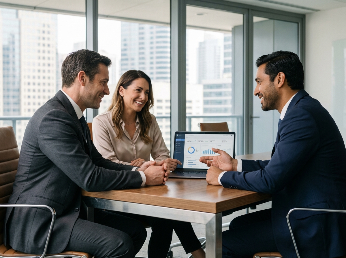 Groupe de professionnels en réunion dans un bureau moderne