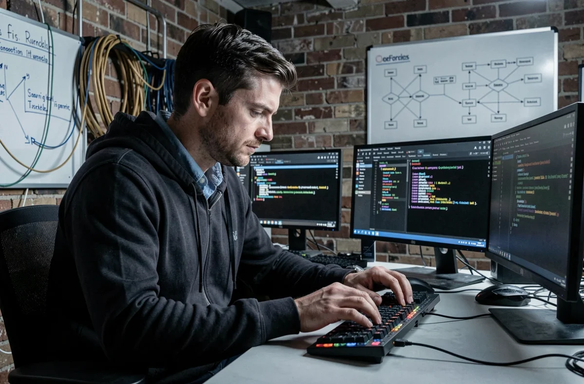 Un testeur d'intrusion de l'entreprise Habyss travaillant sur une analyse de vulnérabilités dans un laboratoire de cybersécurité