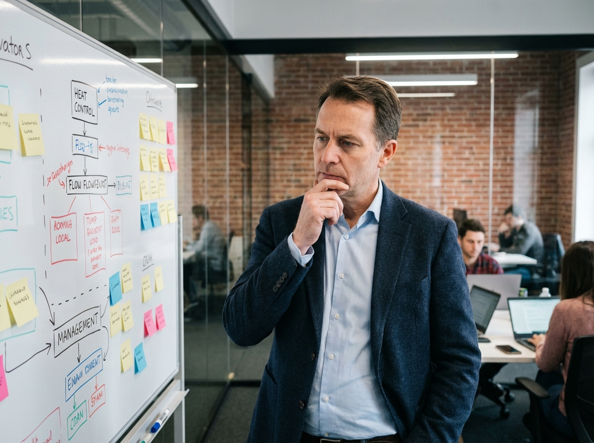 Homme en brainstorming dans un espace de coworking