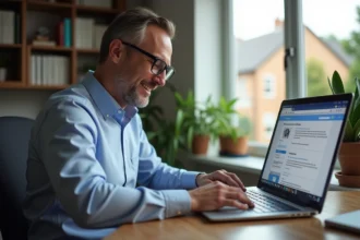 Homme concentré utilisant un ordinateur avec Windows 7