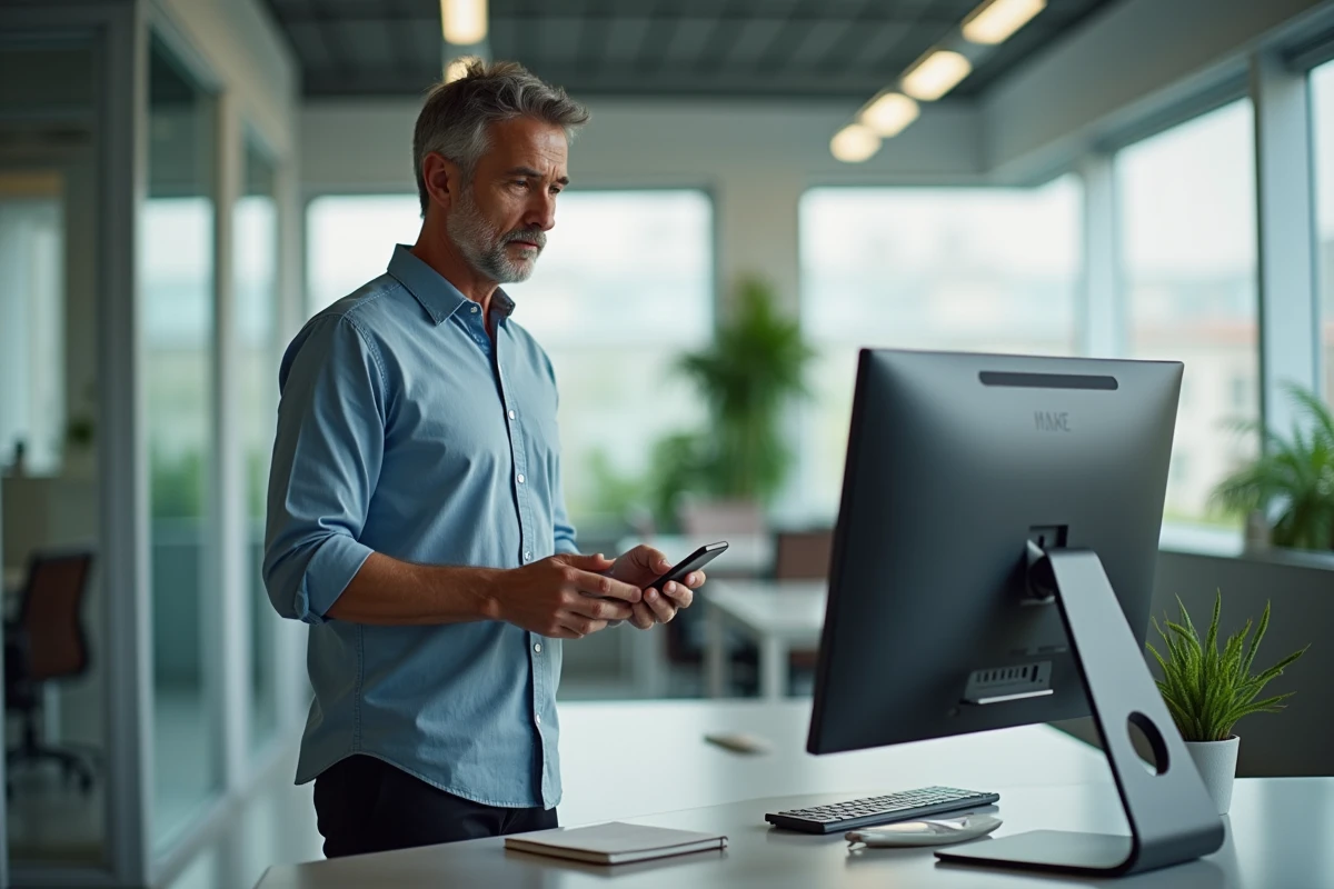 Homme regardant un écran d