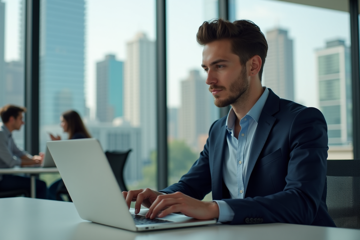 Jeune entrepreneur travaillant dans un espace de coworking moderne