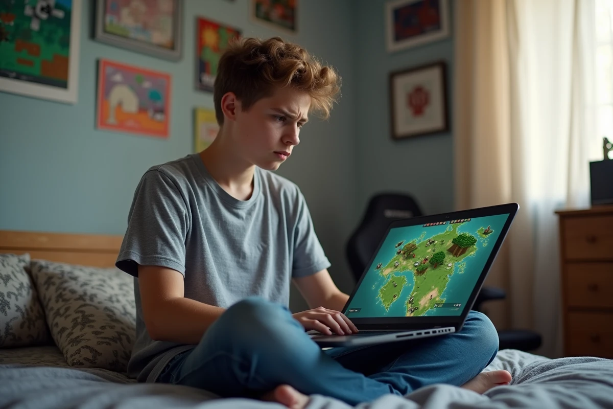 Joueur Minecraft constatant des dégâts de grief sur son serveur gratuit depuis son ordinateur portable