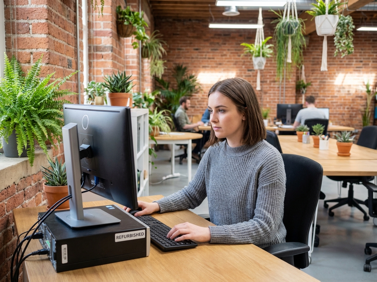 Une professionnelle IT avec un ordinateur reconditionné