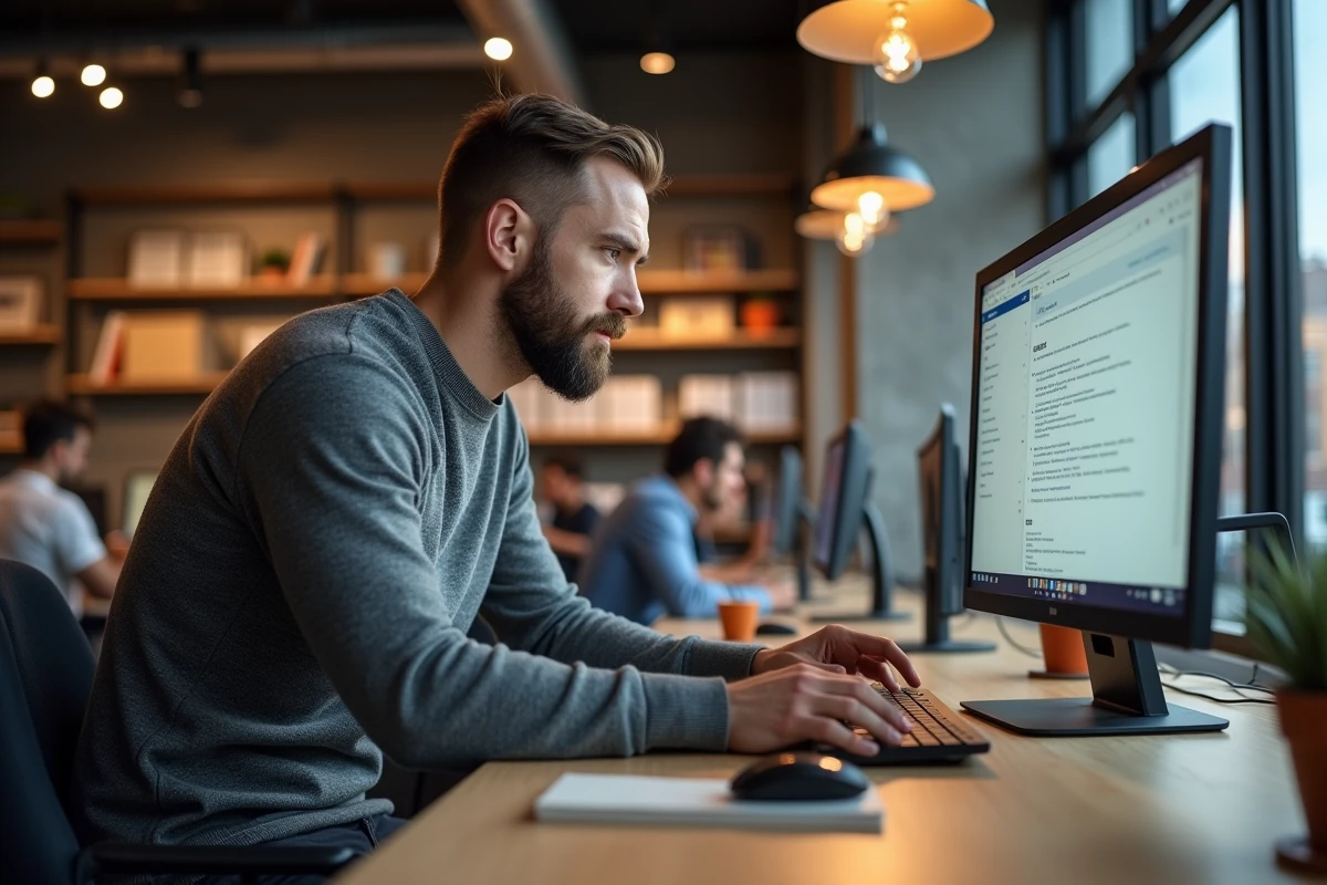 Homme paramétrant la redirection d'emails webmail dans un espace de co-working à Nantes